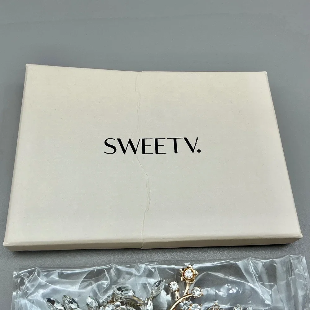 SWEETV Hair Comb Women Gold Tone Rhinestone Crystal Floral Bridal Wedding Access